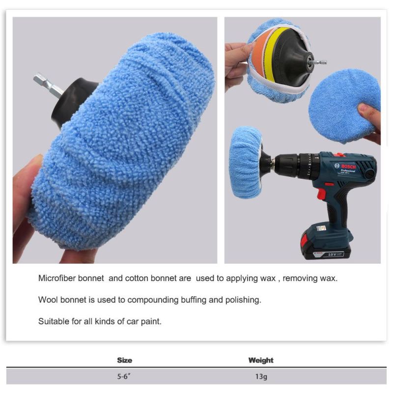 Cross-Border Supply 5-6 Inch Light Blue Car Waxing Cloth Microfiber Polishing Waxing Set Car Cleaning Beauty
