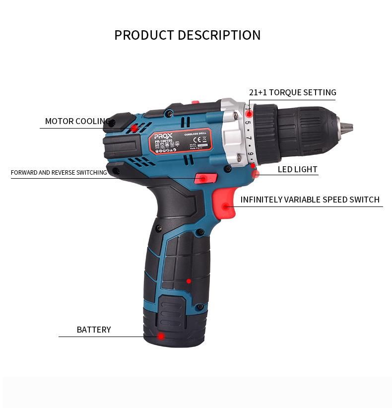 Prox Rechargeable Power Tool 12V 1.3ah 10mm Cordless Drill Pr-100150