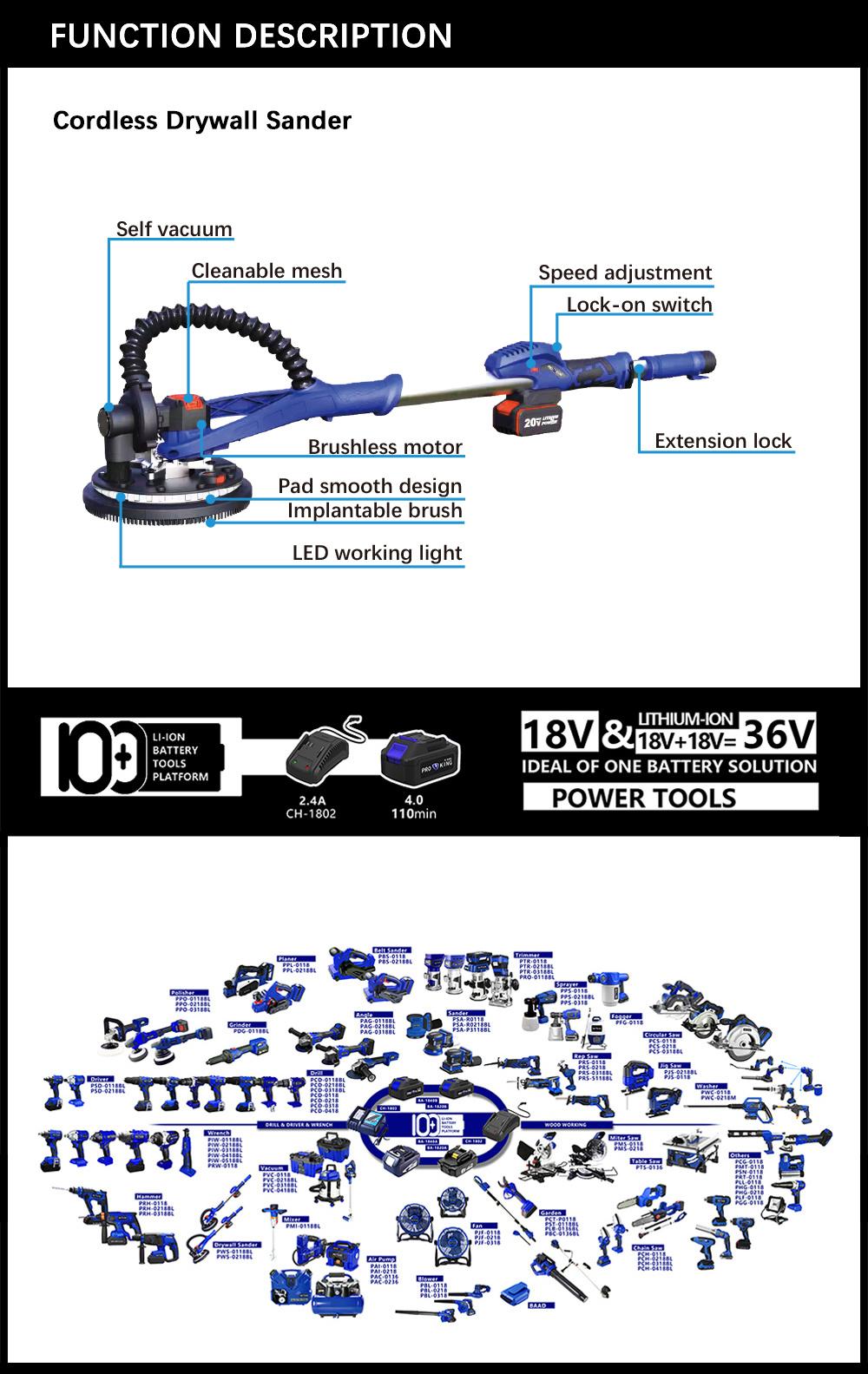 Cordless Drywall Sander Battery Brushless Motor Pad Smooth Design