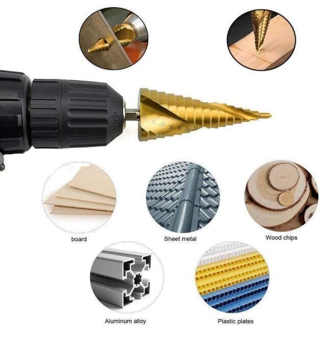 HSS Titanium Coated Spiral Grooved Step Drill 3-Piece Set