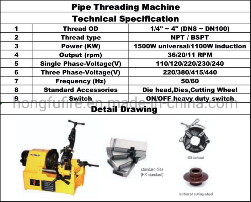 1100W Electric Pipe Threading Machine for NPT Thread