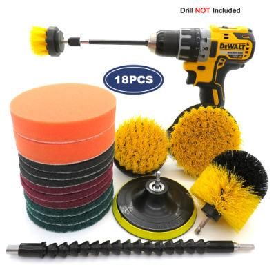 Electric Drill Brush 5 Inch Yellow 18-Piece Set Car Beauty Home Gap Carpet Cleaning Electric Brush Head