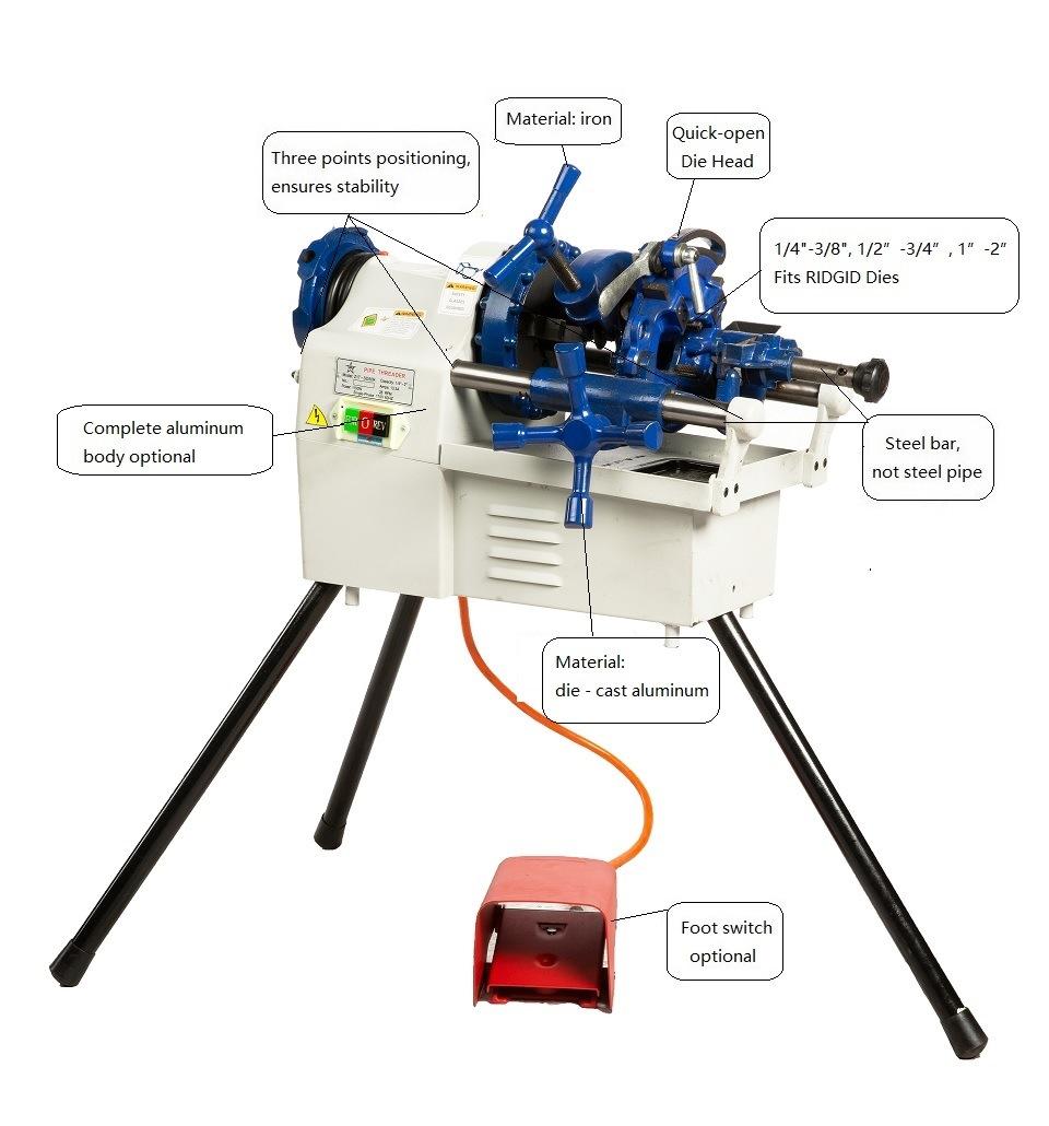 Multi Function Pipe Threading Machine with Die interchangeable with Ridgid Die