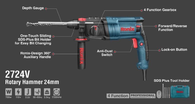 Ronix High Quality Model 2724 600W Power Tools SDS Rotary Hammer Drill Machine with Free BMC Box