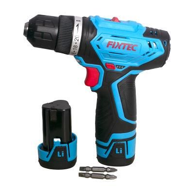 Fixtec Power Tools Drill Kit 12V Two Speed Driver Cordless Drill Set with Two Li-ion Batteries Screwdriver Bits
