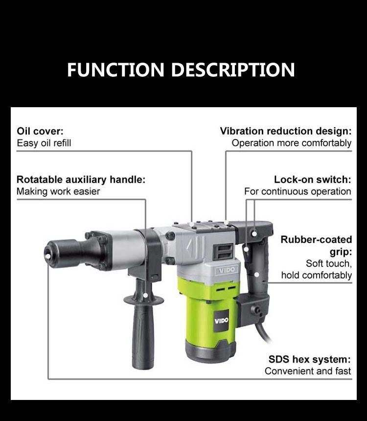 Vido 1200W 17.5j Electric Demolition Hammer Breaker with Chisel