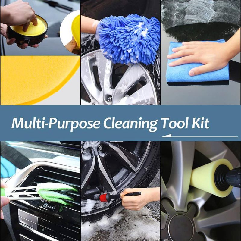 Cross-Border Supply Car Cleaning Brush 17 Sets of Car Interior Dust Removal Detail Brush Glass Cleaning Cloth Wheel Brush
