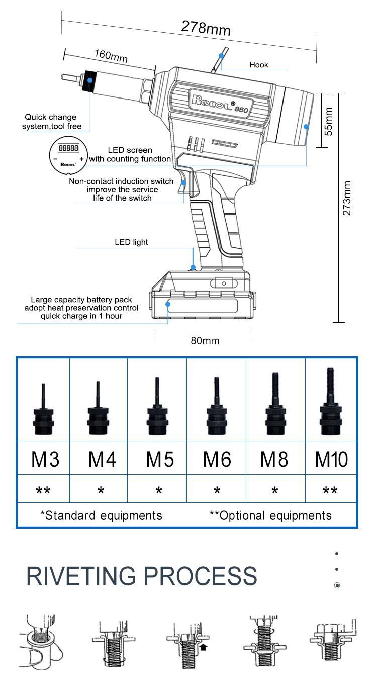 CE Standard Adopting DC Brushless Motor Blind Rivet Tool