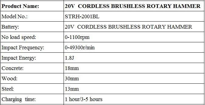 Cordless Brushless Motor Rotary Hammer 32mm Battery Connecting High Quality