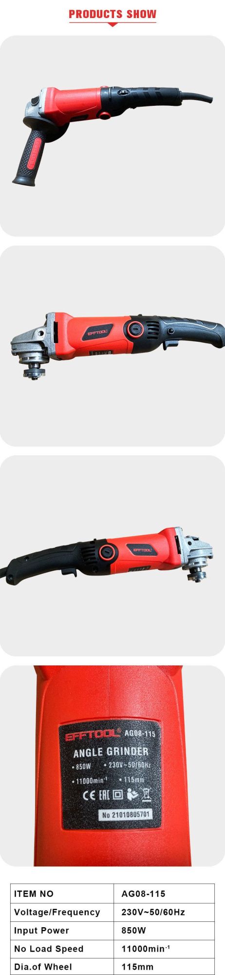 China Efftool High Quality Angle Grinder AG08-115