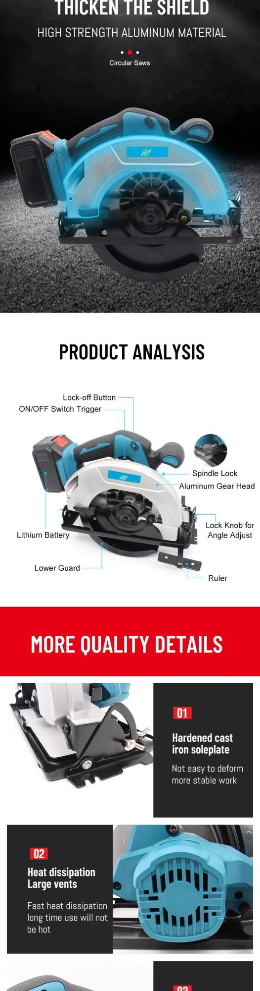 18V Cordless Brushless Circular Saw for Wood Working