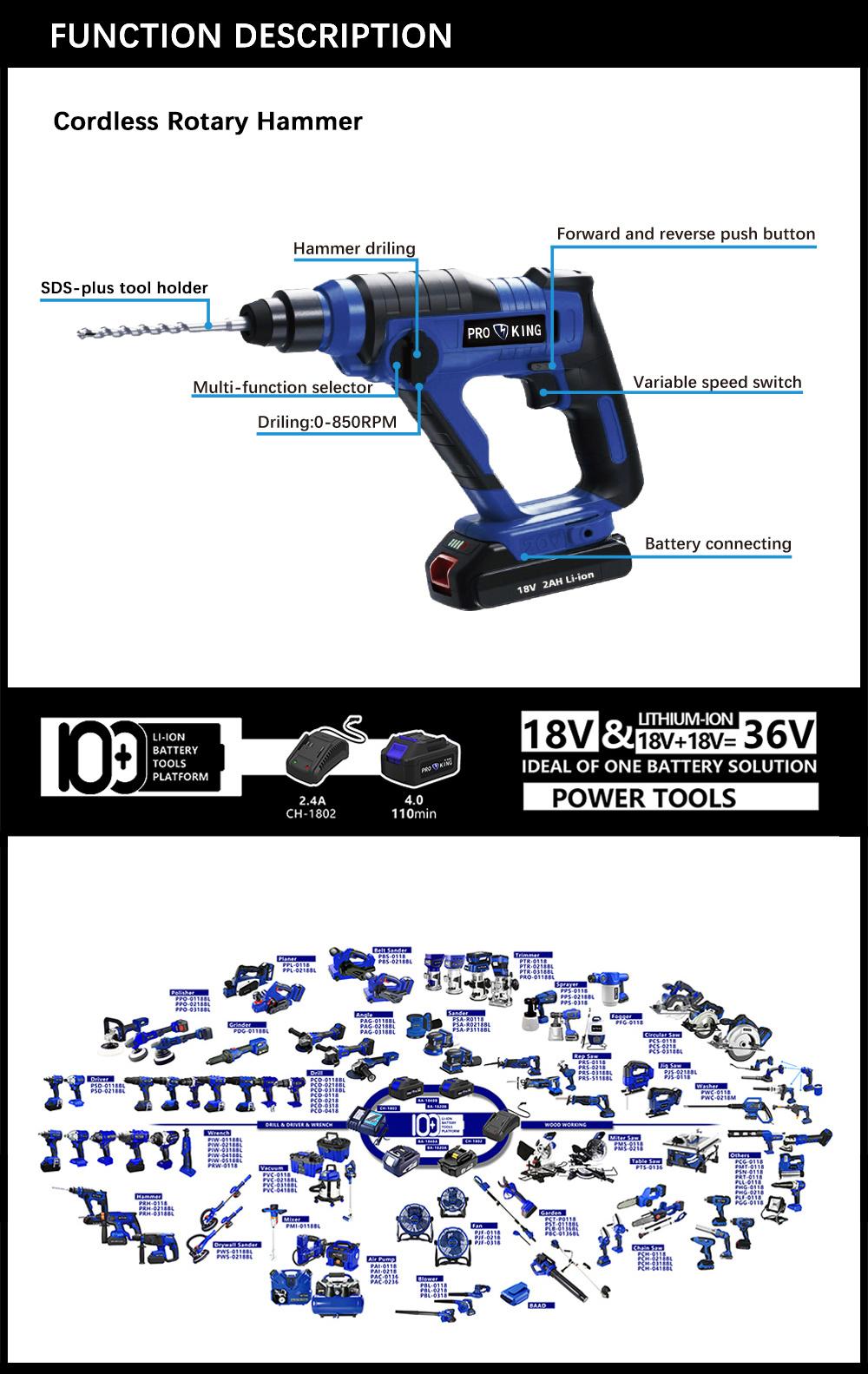 Cordless Rotary Hammer Battery Brushed Motor