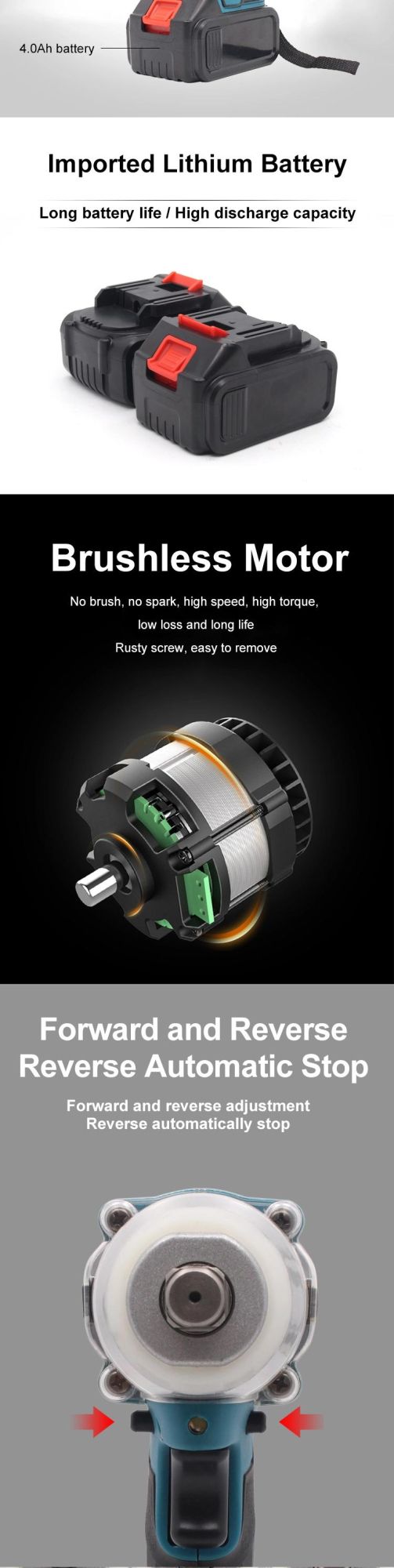 Gaide 21V Electric Li-Lon Impact Wrench Half Inch Cordless High Torque
