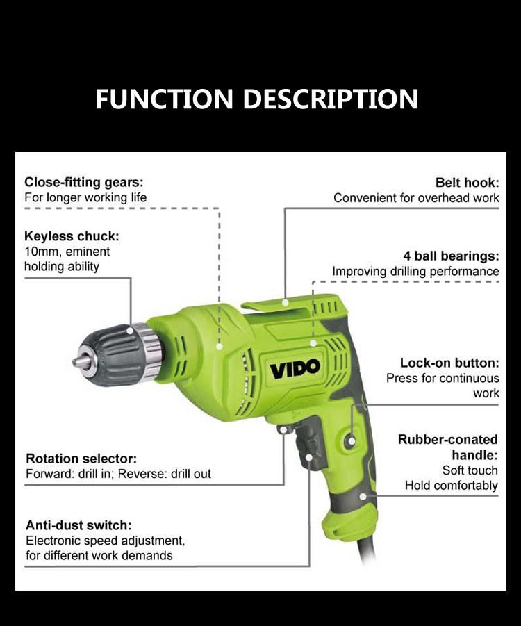Vido 450W 10mm Industrial Grade Mini Electric Hand Drill