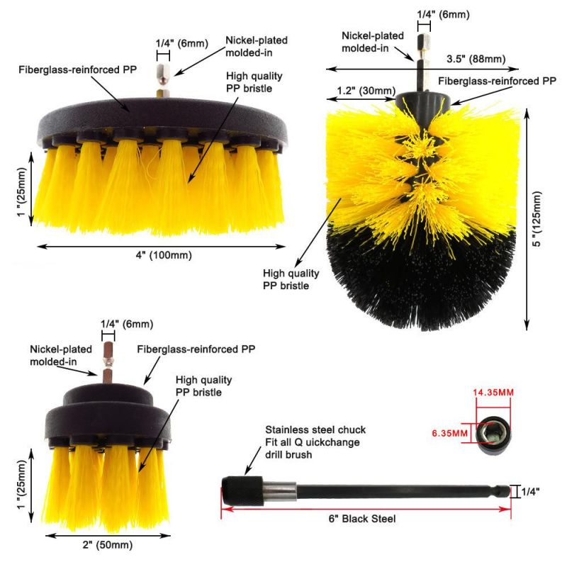 Electric Drill Brush 4-Piece Set Electric Nylon Yellow Cleaning Brush with Extension Rod Combination Set