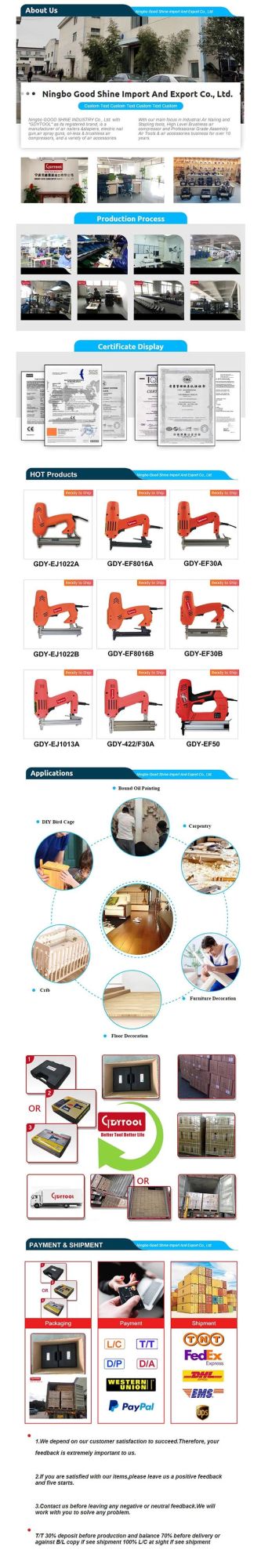 Powerful 1800W Electric Brad Nailer Ga. 18 Brad Electric Power Nail Gun 30mm Power Electric Brad Nailer Not Block Shape Nail Gun Gdy-Ef30c