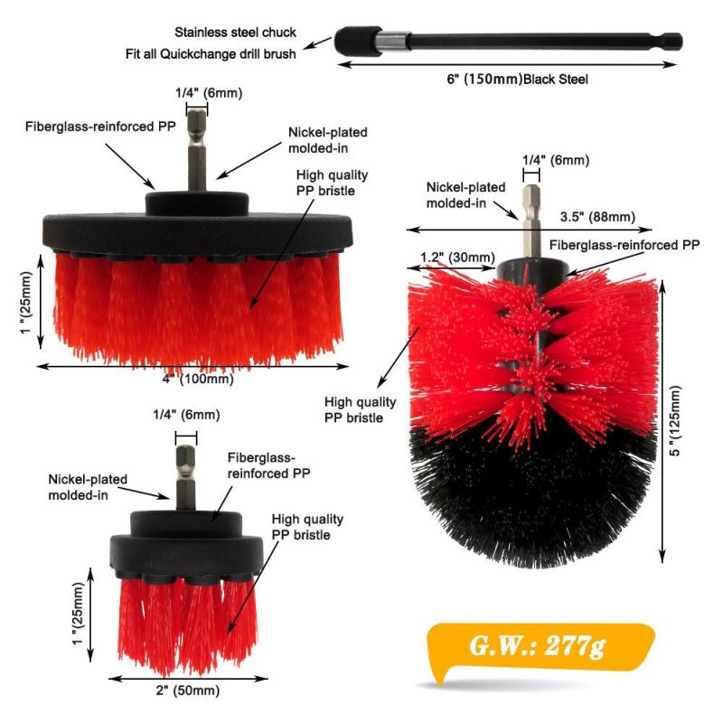 Electric Drill Brush Red 4-Piece Set 2 Inch 3.5 Inch 4 Inch Electric Cleaning Brush