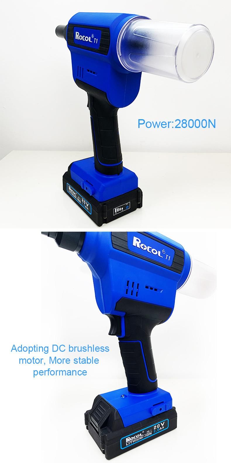 28000n Pull 2.4-6.4mm Blind Rivets Cordless Lithium Battery Rivet Tool