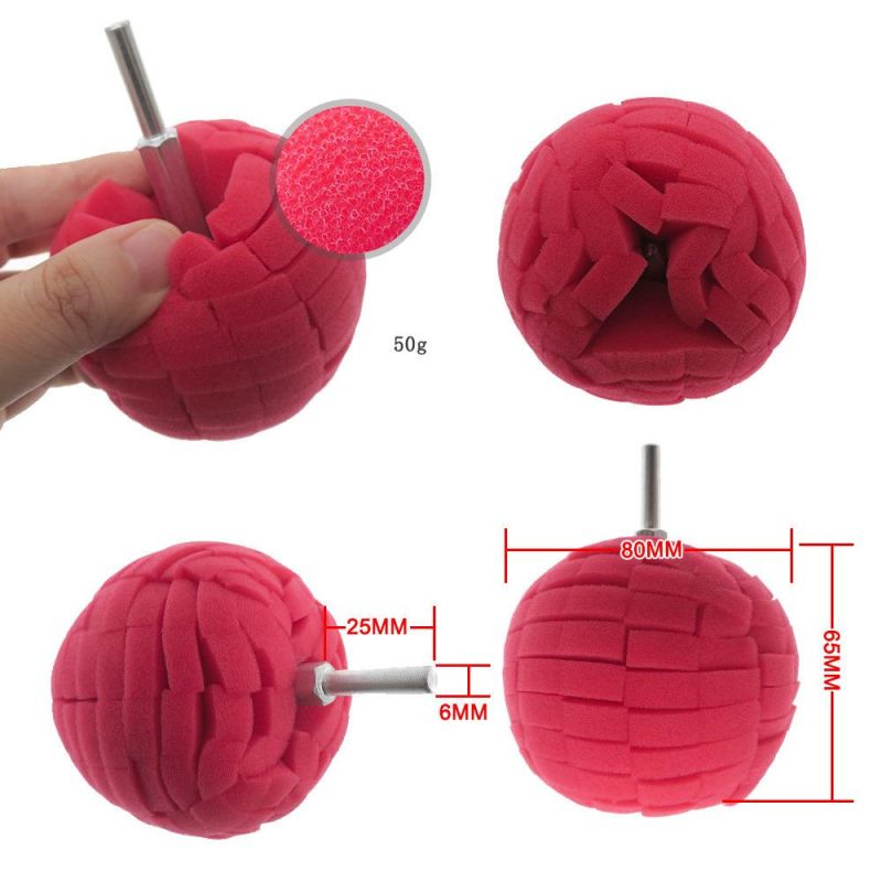 Cross-Border Supply 80mm Red Car Wheel Brush Sponge Ball Car Waxing Sponge Wheel Steel Ring Car Wash Sponge