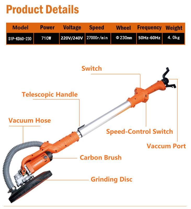 230mm/9" 710W 0-1400rpm Kynko Electric Drywall Sander with Telescopic Handle-Kd59