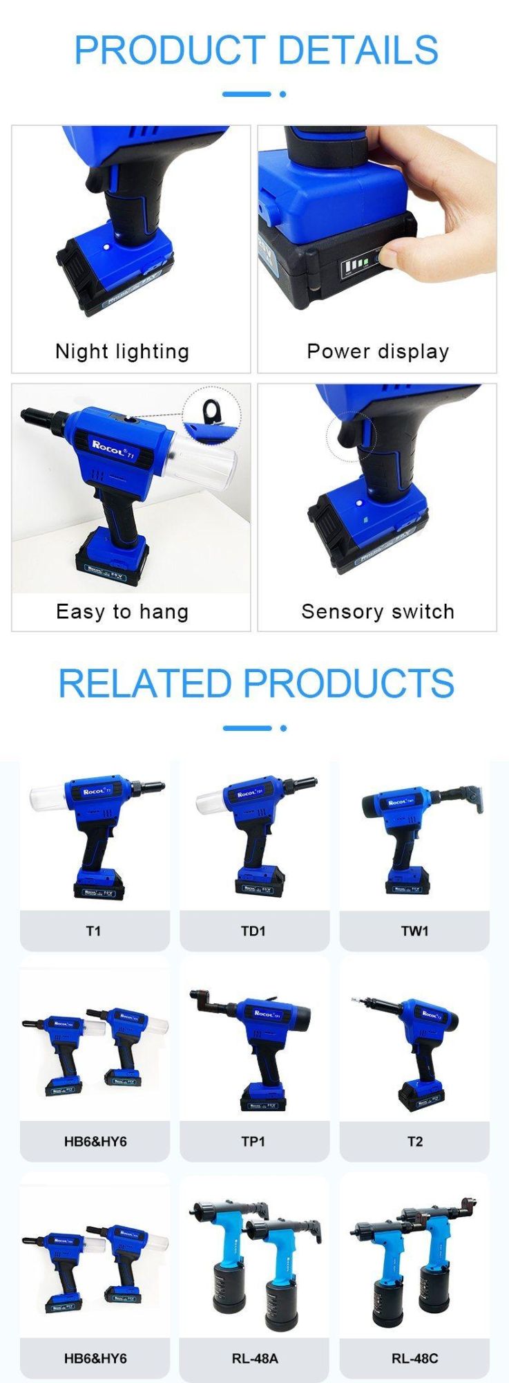 2.4 - 6.4mm Various Materials Stretching Force 28000n T1 Lithium Rivet Tool