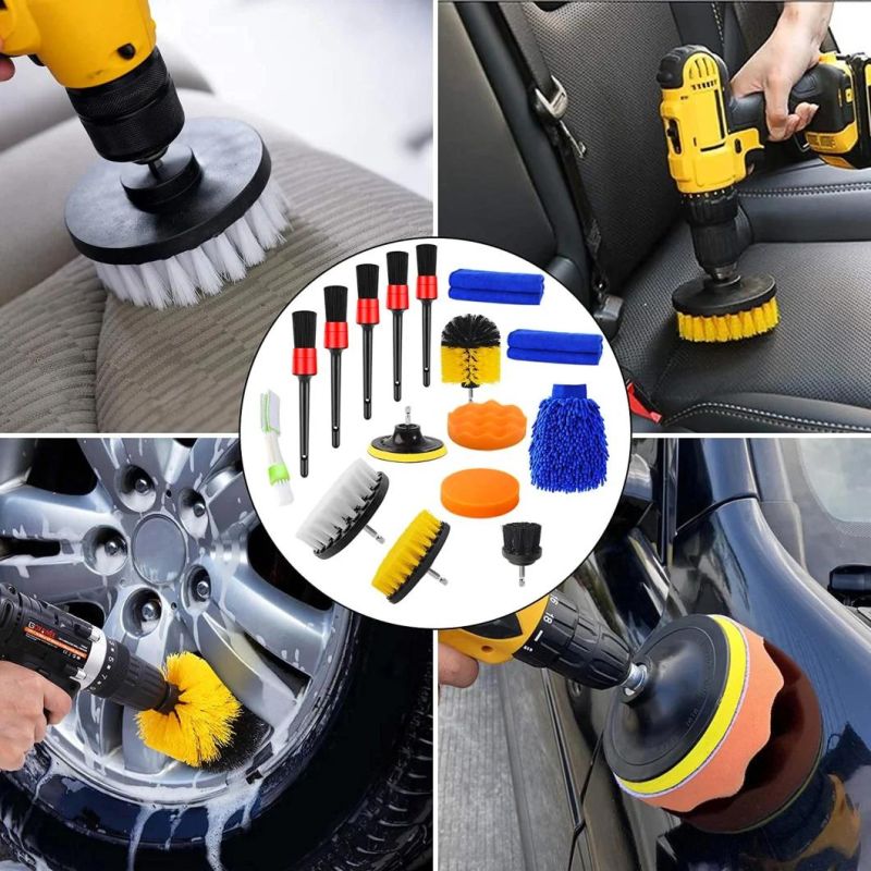 Cross-Border Supply Car Beauty Cleaning Tool 16 Sets of Electric Drill Cleaning Brush Head PP Detail Brush Wave Sponge