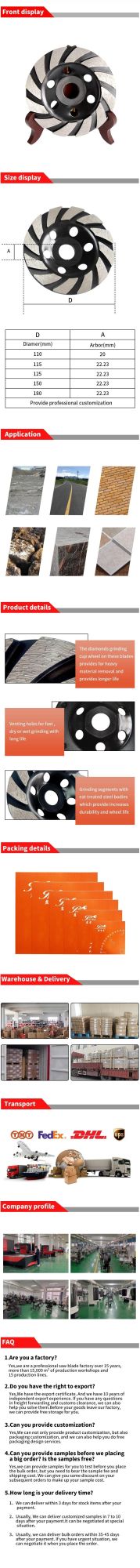 Professional Grinding Tools Aluminum Wheel Diamond Cup Wheel for Concrete