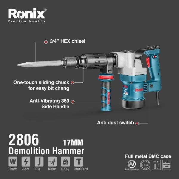 Ronix Model 2806 Humanized Speed Control 950W with 17mm Bit Holder Demolition Hammer