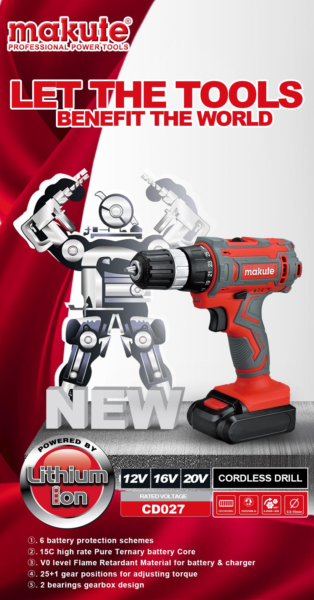 Makute Rechargeable Cordless Drill 12V with Li-ion Battery