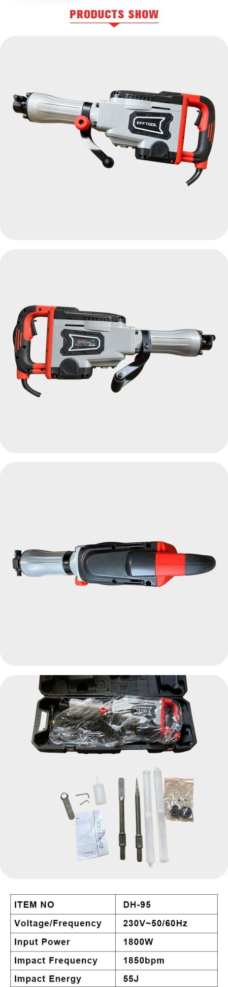 Efftool China Hot Sell Heavy Duty 65mm Demolition Hammer Breaker Drill Power Tool