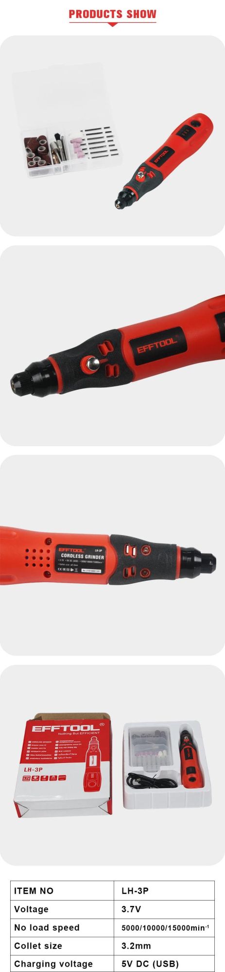 Efftool Li-ion Professional Battery Grinder 1h Charging Time Die Grinder Lh-3p