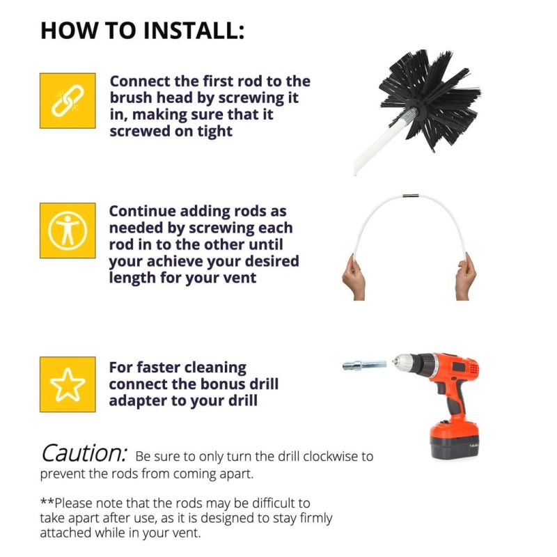 Pipe Brush Set 24 Inch Chimney Brush Dryer Electric Flue Brush