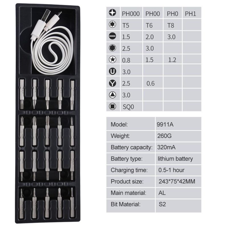 20 in One Precision Screwdriver Set Lithium Precision Electric Screwdriver Portable All Aluminum Charging Maintenance Mobile Phone Dismantling Tool Set