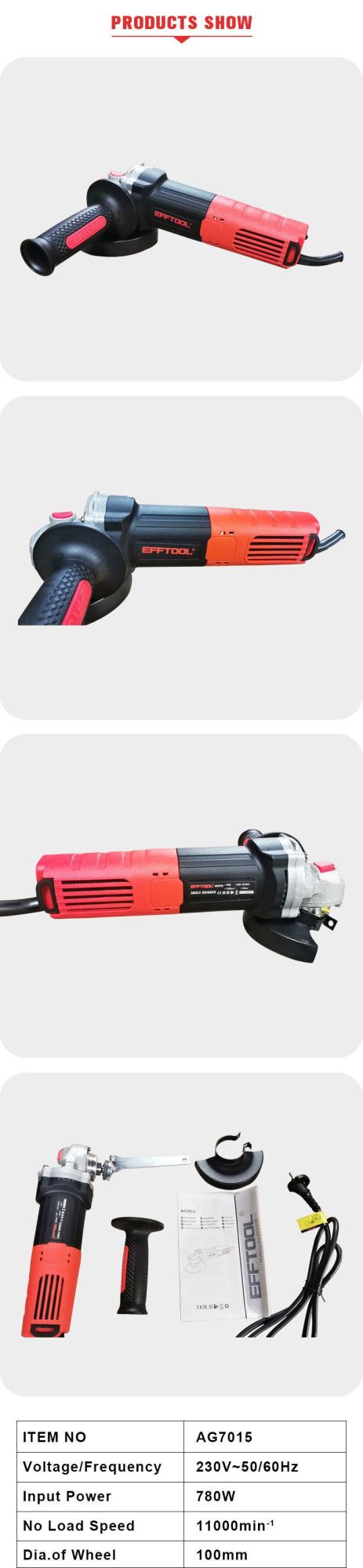 Efftool Power Tools Hot Selling Big Power 220V Electric Angle Grinder AG-7015