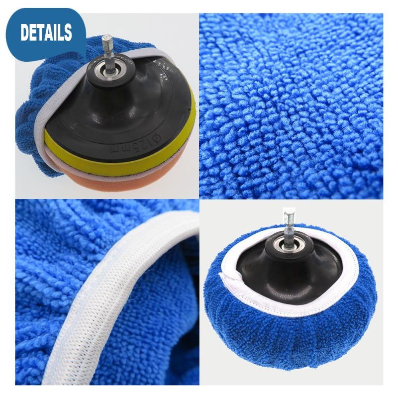 Cross-Border Supply 5-6 Inch Dark Blue Car Waxing Cloth Microfiber Polishing Waxing Set Car Cleaning Beauty