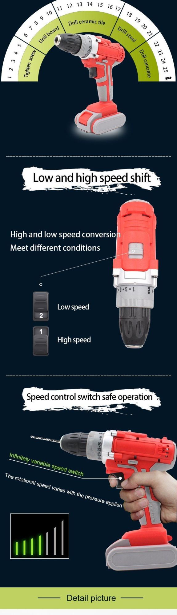 Power Tools Cordless Drill Combo Kits Waterproof 21V