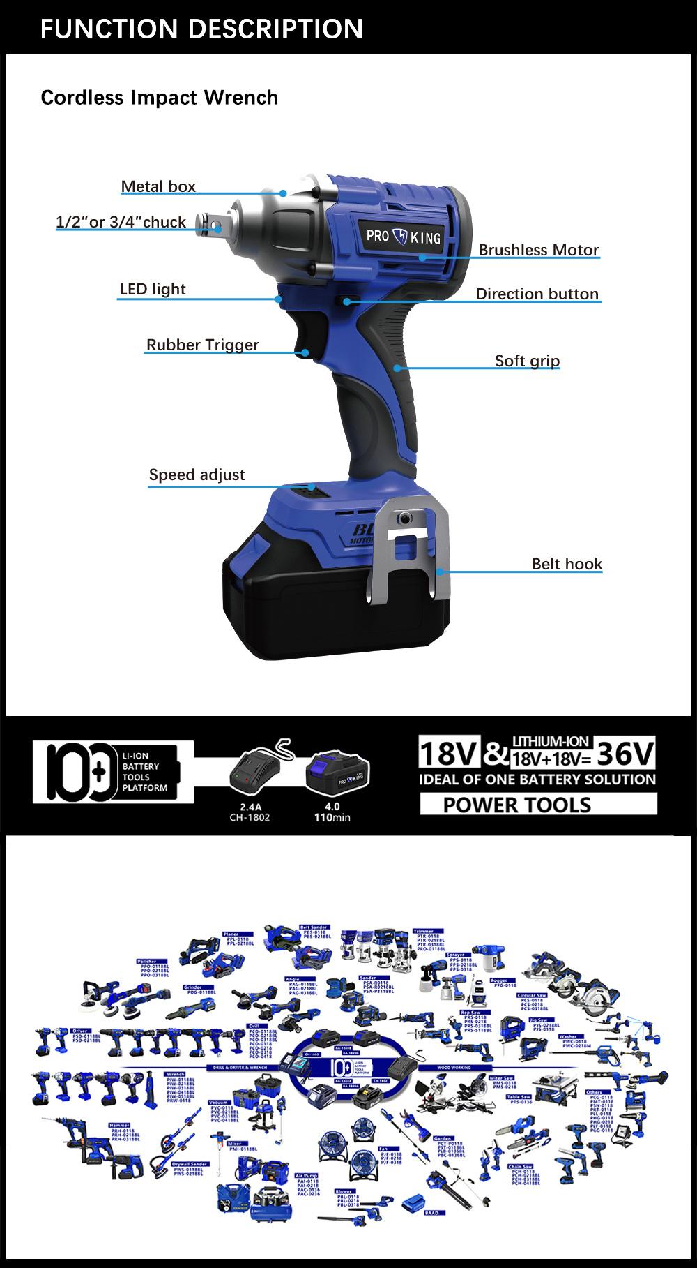 Cordless Impact Wrench Brushless Motor 150/180/280nm