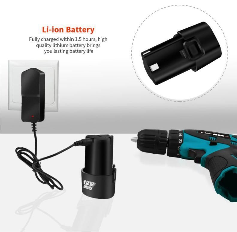 China Factory High Quality Construction Tool 14PCS 12V Lithium Battery Two Speed Cordless Drill Electric Tool Power Tool