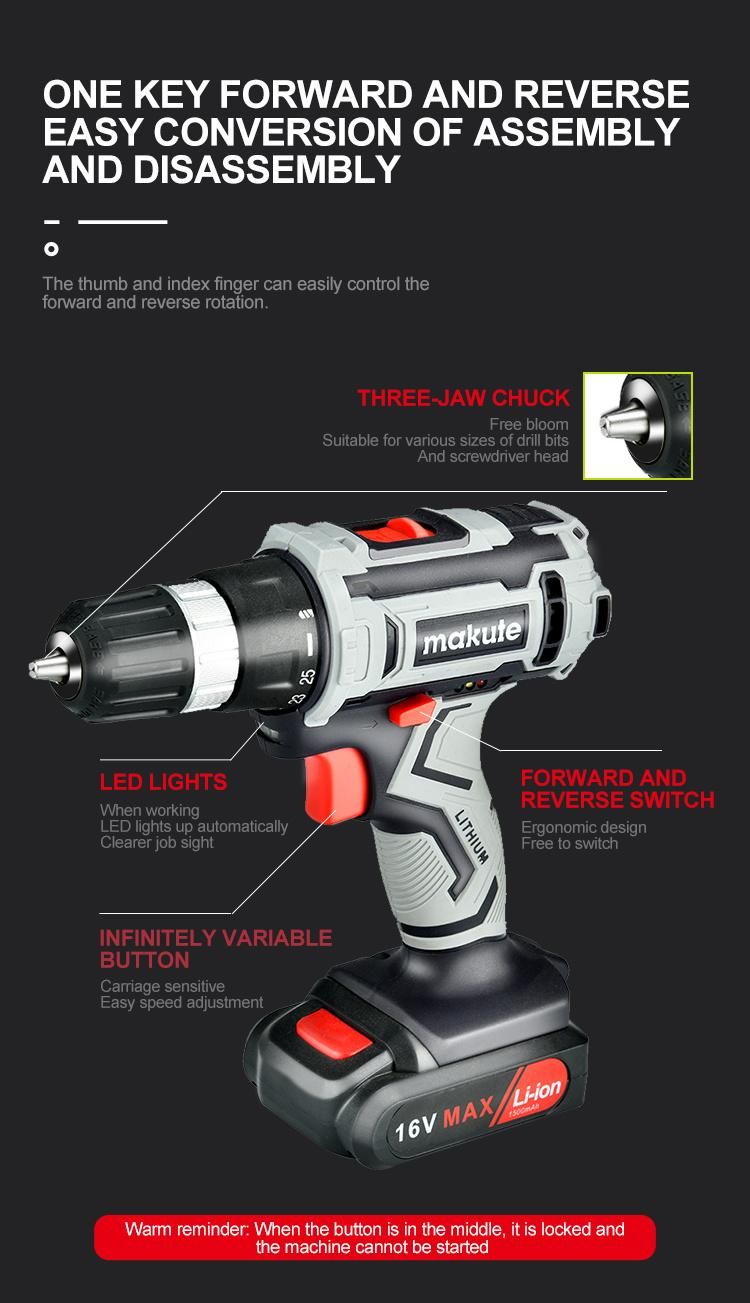 Makute 30n. M Professional Cordless Drill with Impact Function 20V Li-ion