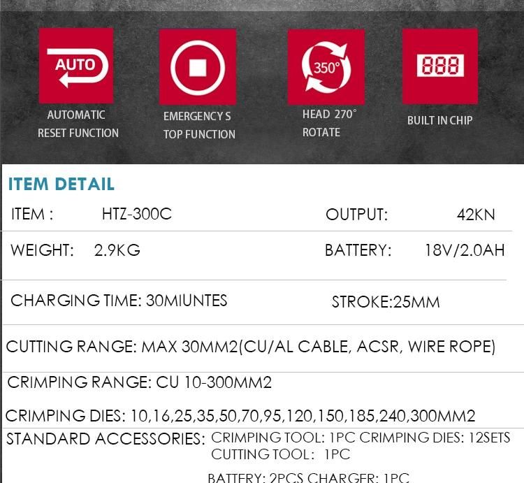 Battery Cable Crimping Htz-300c Hydraulic Battery Cable Terminals Crimp Cut Tool