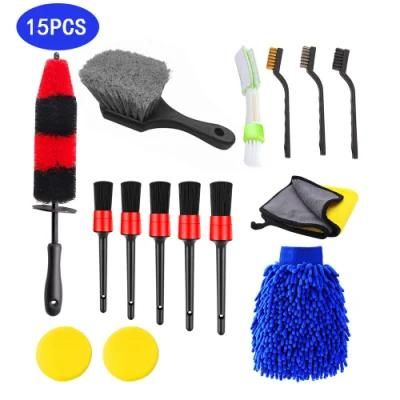 Cross-Border Supply Car Cleaning Brush Car Beauty Interior Cleaning Tool 15 Set Wheel Detail Brush