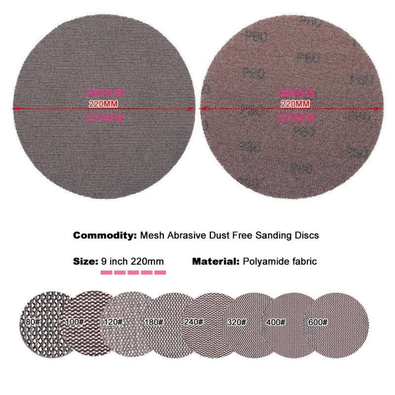 9 Inch 220mm Mesh Abrasive Dust Free Sanding Discs Anti-Blocking Dry Grinding Sandpaper 80 to 600