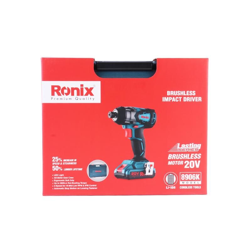 Ronix 8906K New 89 Series Cordless Tools Combo Kit 20V Wrench Drill Brushless Impact Driver Kit