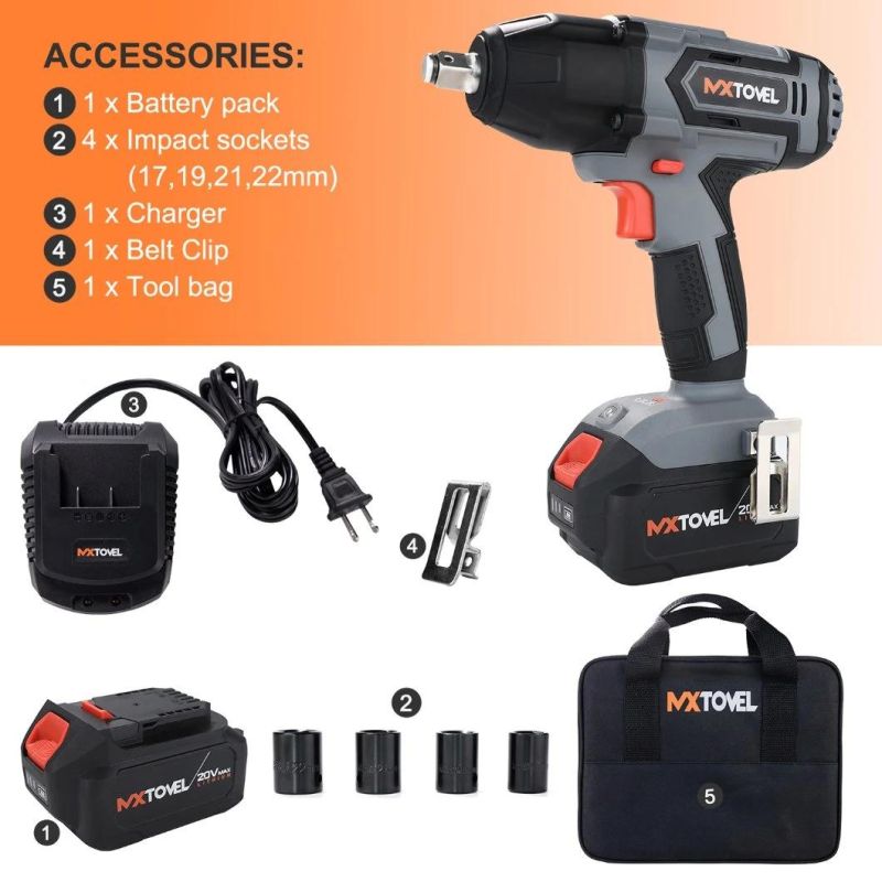 OEM Brand Wholesale 20V Li-ion Battery Power Variable Speed Adjustment Brushed Cordless Impact Wrench