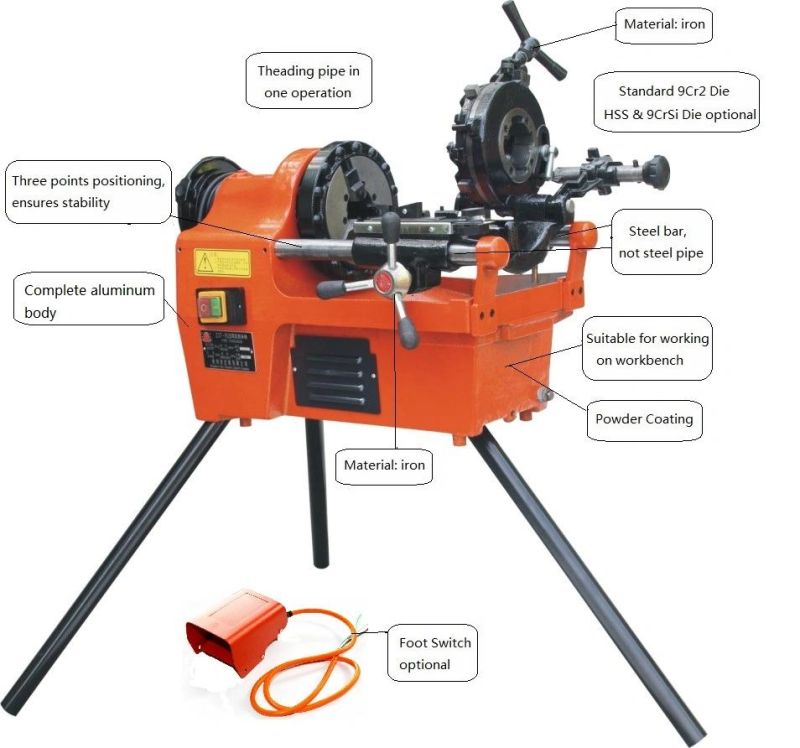 1/2"-2" Pipe Threading Machine For Threading Steel Pipe & Tube