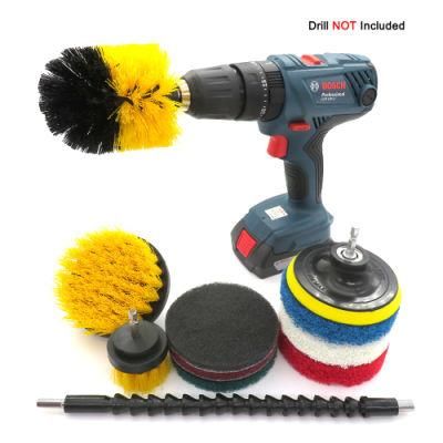 Electric Drill Brush 11-Piece Set Yellow Electric Nylon Hexagon Brush Head Cleaning Car Beauty