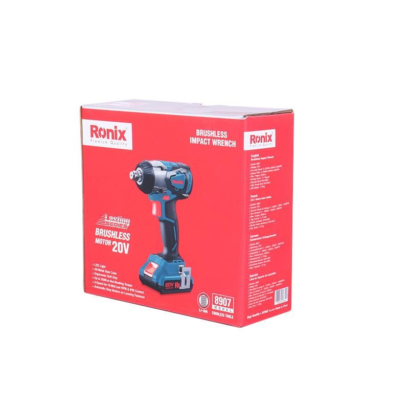 Ronix New Product Model 8907 350n. M High Torque Brushless Motor 2ah/4ah Battery Cordless Impact Wrench