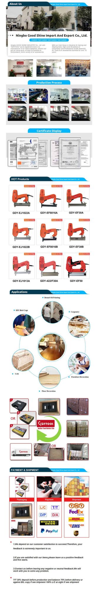 1800W 220V Electric Nailers 18 Gauge Brad Nailer Power Electric Nail Gun Gdy-Ef30A