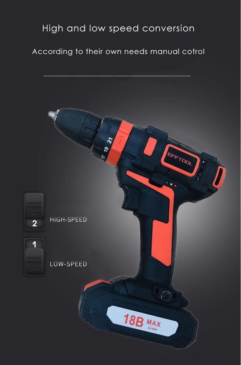 Efftool Li-ion Battery Professional Impact Electric Drill Rechargeable Cordless Drill