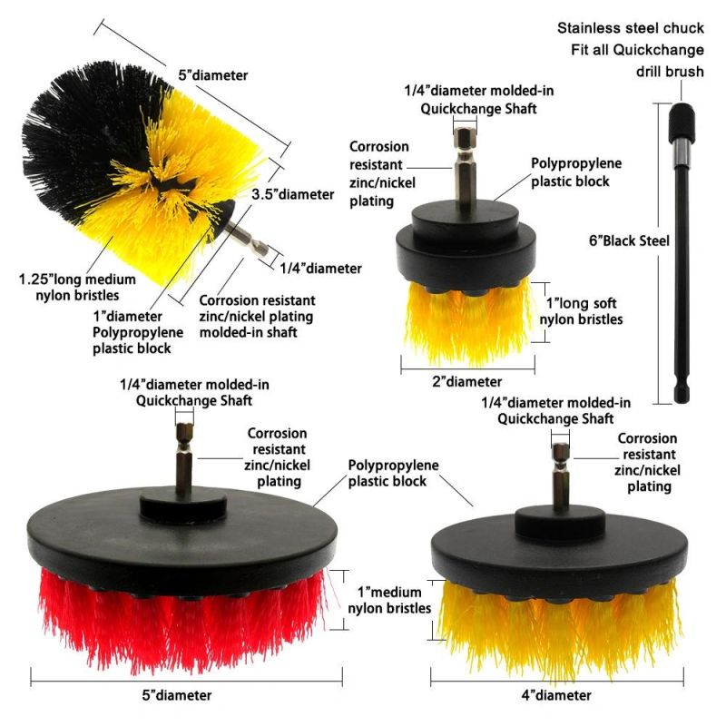 Electric Drill Brush 5 Inch Red 18-Piece Set Car Beauty Home Gap Carpet Cleaning Electric Brush Head
